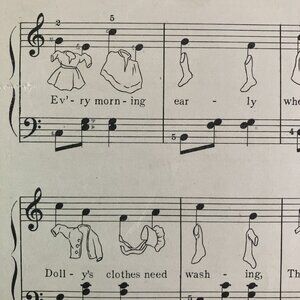 1920s Wash Day Cute Illustrated First Grade Piano Music Laundry Room Decor